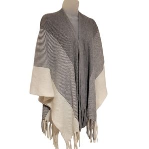 Ribbed Knit faux cashmere wrap around shawl scarf poncho Women's One Size